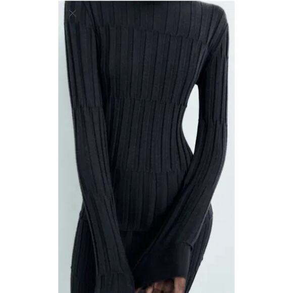 ZARA Mock Neck Ribbed Long Sleeve Dress - Picture 4 of 7